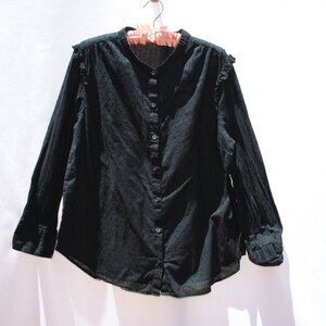 Black Ruffle-Trim Clip-Dot Blouse for Women - Old Navy (XL)